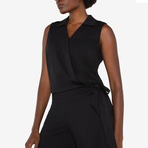 Liverpool Los Angeles Black Surplice Sleeveless Blouse with Tie XS